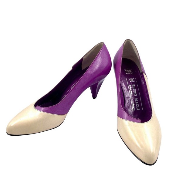Vintage Bruno Magli Women’s Pumps Heels Purple Cream Made in Italy Sz 5.5 B 36 - Picture 2 of 8